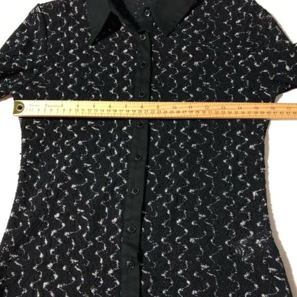 Anne Fontaine black white open knit lace collared long sleeve blouse sz 3 sheer - Picture 6 of 11